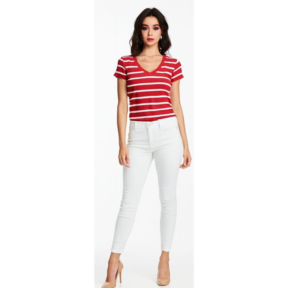 Ralph Lauren Sport Knit Shirt Top Striped V Neck Short Sleeve Women's WOMAN'S S